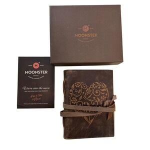 Moonster Leather Journal Unisex 5x7 Brown Heart Embossed Refillable Notebook